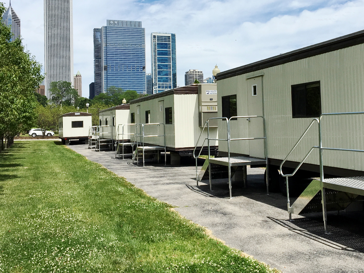 Mobile office trailers in downtown Chicago, Illinois